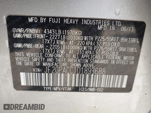 ✅ 2013 Subaru Crosstrek Premium • VIN: JF2GPACC1D1893688 • Lot: 43110198. Listed on IAAI with 181,130 mi. Free auction sales archive from the USA and detailed vehicle history report at DreamBid. Image 9.