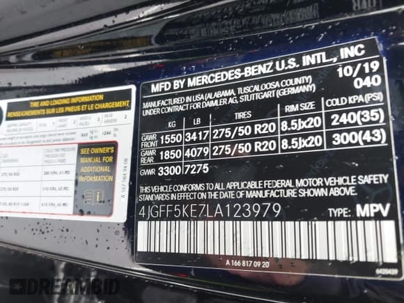 ✅ 2020 Mercedes-Benz GLS 450 • VIN: 4JGFF5KE7LA123979 • Lot: 41803707. Listed on IAAI with 50,041 mi. Free auction sales archive from the USA and detailed vehicle history report at DreamBid. Image 9.