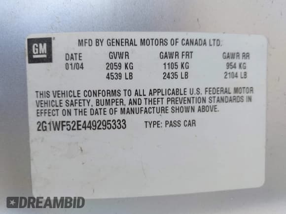 ✅ 2004 Chevrolet Impala • VIN: 2G1WF52E449295333 • Lot: 43118765. Listed on IAAI with 195,350 mi. Free auction sales archive from the USA and detailed vehicle history report at DreamBid. Image 9.