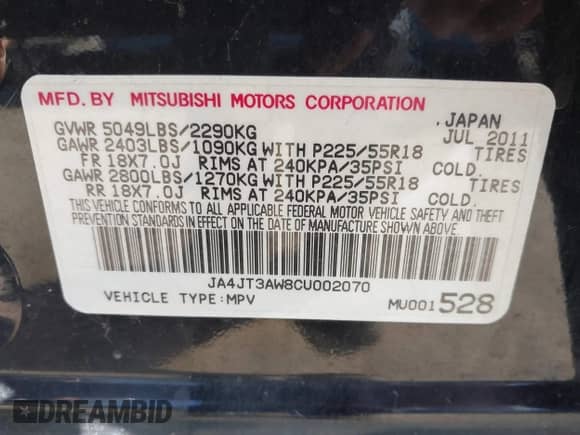 2012 Mitsubishi Outlander SE с VIN JA4JT3AW8CU002070, выставлен на аукционе IAAI как лот 43384586 с пробегом 76 115 миль миль и . История ставок и продаж доступна на DreamBid. Изображение 9.