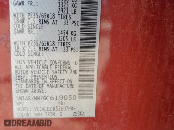 ✅ 2016 Nissan Pathfinder SV • VIN: 5N1AR2MN7GC619050 • Lot: 60570265. Listed on Copart with 66,520 mi. Free auction sales archive from the USA and detailed vehicle history report at DreamBid. Image 13.