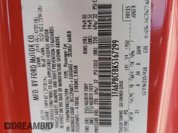 ✅ 2019 Ford Mustang GT Premium • VIN: 1FA6P8CF8K5167299 • Lot: 90779795. Wystawiony na Copart z przebiegiem 20 595 mil. Bezpłatny archiwum sprzedaży aukcyjnych z USA i szczegółowy raport historii pojazdu na DreamBid. Zdjęcie 13.