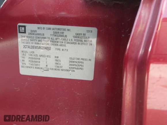 ✅ 2010 GMC Terrain SLE-2 • VIN: 2CTALDEW5A6284092 • Lot: 42538650. Wystawiony na IAAI z przebiegiem 118 379 mil. Bezpłatny archiwum sprzedaży aukcyjnych z USA i szczegółowy raport historii pojazdu na DreamBid. Zdjęcie 9.