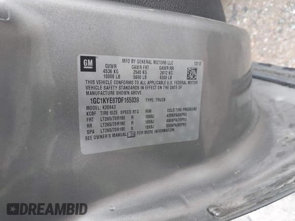 ✅ 2013 Chevrolet Silverado 2500HD LTZ • VIN: 1GC1KYE87DF165039 • Lot: 42915354. Listed on IAAI with 160,197 mi. Free auction sales archive from the USA and detailed vehicle history report at DreamBid. Image 9.