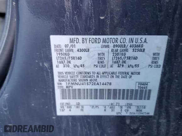 ✅ 2002 Ford Excursion XLT • VIN: 1FMNU41S72EA14478 • Lot: 78355124. Listed on Copart with 229,424 mi. Free auction sales archive from the USA and detailed vehicle history report at DreamBid. Image 13.