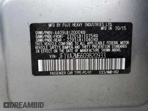 ✅ 2016 Subaru WRX STI • VIN: JF1VA2M66G9820933 • Лот: 65454525. Опубликован ранее на Copart с пробегом Не указан. Бесплатный доступ к архиву аукционных продаж из США и подробный отчёт об истории автомобиля на DreamBid. Изображение 12.