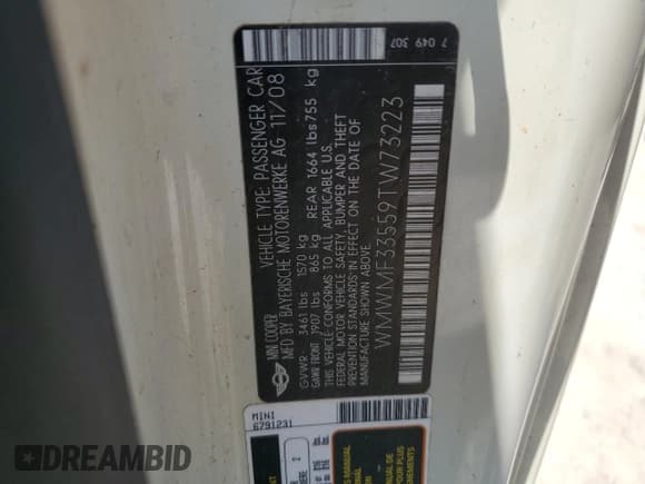 ✅ 2009 MINI Hardtop • VIN: WMWMF33559TW73223 • Lot: 65194145. Listed on Copart with 118,638 mi. Free auction sales archive from the USA and detailed vehicle history report at DreamBid. Image 12.