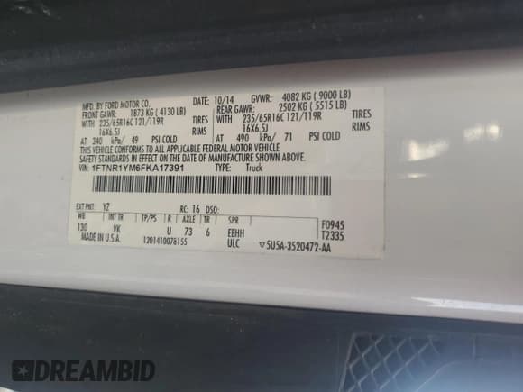 ✅ 2015 Ford Transit Cargo • VIN: 1FTNR1YM6FKA17391 • Лот: 56418755. Опубликован ранее на Copart с пробегом 247 093 миль. Бесплатный доступ к архиву аукционных продаж из США и подробный отчёт об истории автомобиля на DreamBid. Изображение 13.