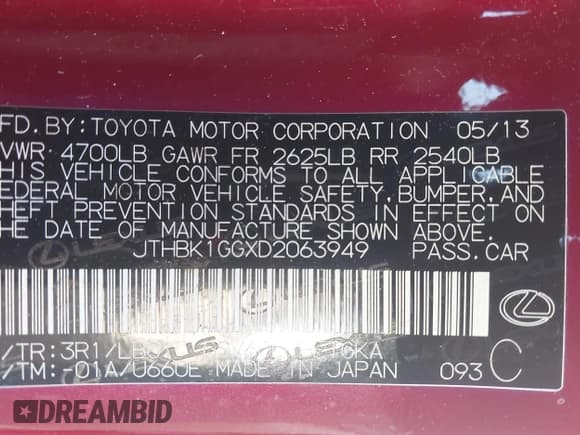 ✅ 2013 Lexus ES 250 • VIN: JTHBK1GGXD2063949 • Лот: 43786867. Опубликован ранее на IAAI с пробегом 200 259 миль. Бесплатный доступ к архиву аукционных продаж из США и подробный отчёт об истории автомобиля на DreamBid. Изображение 9.