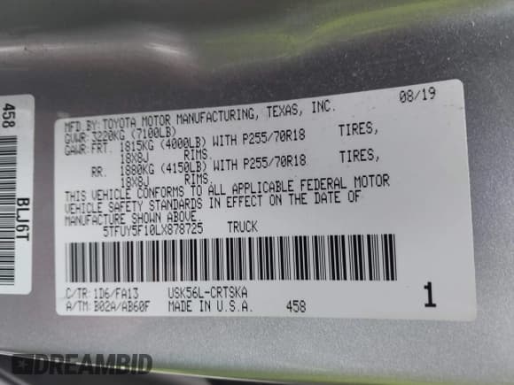 ✅ 2020 Toyota Tundra SR5 • VIN: 5TFUY5F10LX878725 • Lot: 43750498. Wystawiony na IAAI z przebiegiem 79 555 mil. Bezpłatny archiwum sprzedaży aukcyjnych z USA i szczegółowy raport historii pojazdu na DreamBid. Zdjęcie 9.