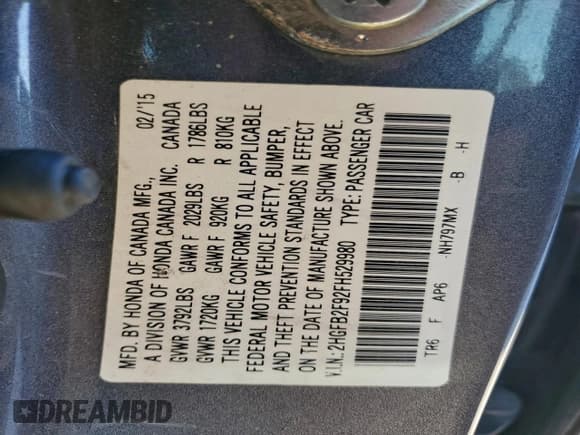 ✅ 2015 Honda Civic EX-L • VIN: 2HGFB2F92FH529980 • Лот: 94000155. Опубликован ранее на Copart с пробегом 180 700 миль. Бесплатный доступ к архиву аукционных продаж из США и подробный отчёт об истории автомобиля на DreamBid. Изображение 12.