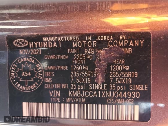 ✅ 2022 Hyundai Tucson Luxury • VIN: KM8JCCA1XNU044930 • Lot: 69047314. Wystawiony na Copart z przebiegiem 62 482 mil. Bezpłatny archiwum sprzedaży aukcyjnych z USA i szczegółowy raport historii pojazdu na DreamBid. Zdjęcie 12.