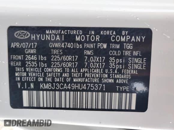 2017 Hyundai Tucson SE Plus z VIN KM8J3CA49HU475371, wystawiony jako Copart lot #65627385 z przebiegiem 117 090 mil mil oraz Czysty tytuł • Clean title. Historia ofert i sprzedaży dostępna na DreamBid. Obrazek 13.