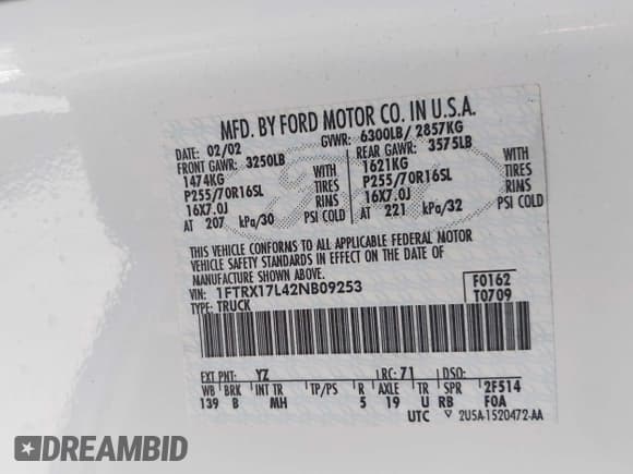 ✅ 2002 Ford F-150 XL • VIN: 1FTRX17L42NB09253 • Lot: 43121731. Listed on IAAI with 166,307 mi. Free auction sales archive from the USA and detailed vehicle history report at DreamBid. Image 9.