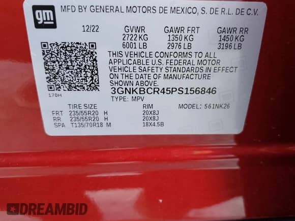 2023 Chevrolet Blazer LT with VIN 3GNKBCR45PS156846, listed as a Copart auction lot 52695774 with 28,823 mi miles and Salvage title. Bid and sale history available at DreamBid. Image 15.