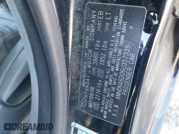 ✅ 2006 Hyundai Elantra GLS • VIN: KMHDN46D06U357339 • Lot: 41617976. Wystawiony na IAAI z przebiegiem 165 545 mil. Bezpłatny archiwum sprzedaży aukcyjnych z USA i szczegółowy raport historii pojazdu na DreamBid. Zdjęcie 9.