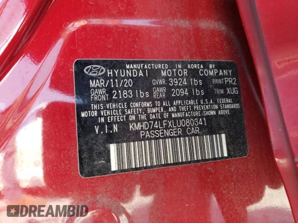 2020 Hyundai Elantra SE with VIN KMHD74LFXLU080341, listed as a Copart auction lot 81071985 with 42,038 mi miles and Salvage title. Bid and sale history available at DreamBid. Image 13.