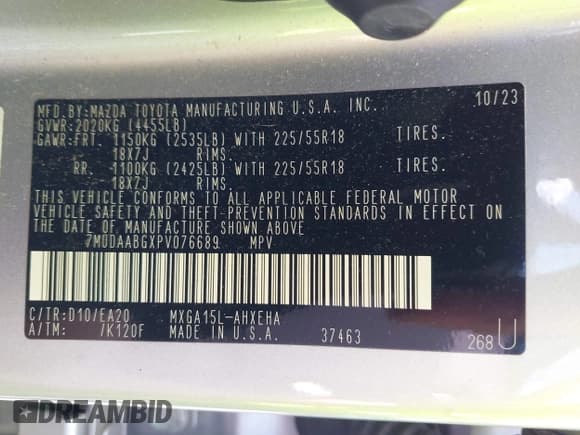 ✅ 2023 Toyota Corolla Cross XLE • VIN: 7MUDAABGXPV076689 • Lot: 42370023. Listed on IAAI with 36,247 mi. Free auction sales archive from the USA and detailed vehicle history report at DreamBid. Image 9.