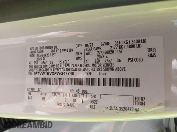 ✅ 2023 Ford F-150 Lightning Lariat • VIN: 1FTVW1EVXPWG47740 • Lot: 43426323. Listed on IAAI with 49,176 mi. Free auction sales archive from the USA and detailed vehicle history report at DreamBid. Image 9.