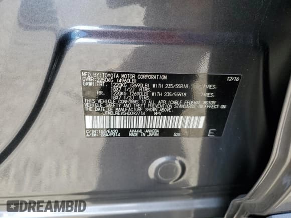 ✅ 2017 Toyota RAV4 Limited • VIN: JTMDJREV5HD092718 • Lot: 93174985. Listed on Copart with 97,562 mi. Free auction sales archive from the USA and detailed vehicle history report at DreamBid. Image 13.