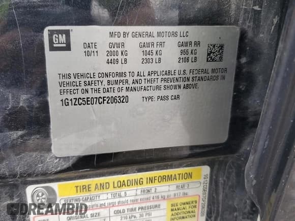 ✅ 2012 Chevrolet Malibu 1LT • VIN: 1G1ZC5E07CF206320 • Lot: 80896184. Listed on Copart with 177,415 mi. Free auction sales archive from the USA and detailed vehicle history report at DreamBid. Image 12.