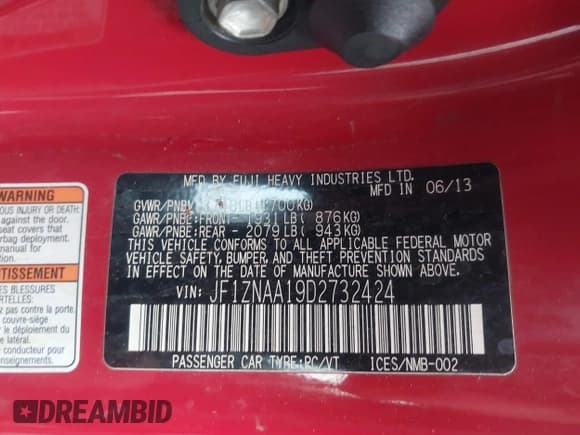 ✅ 2013 Scion FR-S • VIN: JF1ZNAA19D2732424 • Lot: 43747644. Wystawiony na IAAI z przebiegiem 80 964 mil. Bezpłatny archiwum sprzedaży aukcyjnych z USA i szczegółowy raport historii pojazdu na DreamBid. Zdjęcie 9.