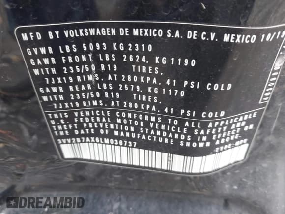 ✅ 2020 Volkswagen Tiguan SE • VIN: 3VV2B7AX6LM036737 • Лот: 43440481. Опубликован ранее на IAAI с пробегом 130 054 миль. Бесплатный доступ к архиву аукционных продаж из США и подробный отчёт об истории автомобиля на DreamBid. Изображение 9.