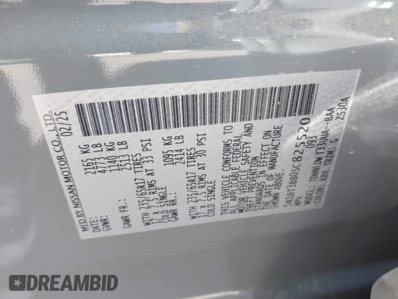 ✅ 2025 Nissan Rogue SV • VIN: 5N1BT3BB0SC825520 • Lot: 43514238. Listed on IAAI with 3,223 mi. Free auction sales archive from the USA and detailed vehicle history report at DreamBid. Image 9.