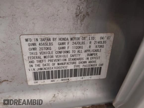 ✅ 2007 Honda Accord • VIN: JHMCN365X7C002932 • Лот: 42237692. Опубликован ранее на IAAI с пробегом Не указан. Бесплатный доступ к архиву аукционных продаж из США и подробный отчёт об истории автомобиля на DreamBid. Изображение 9.