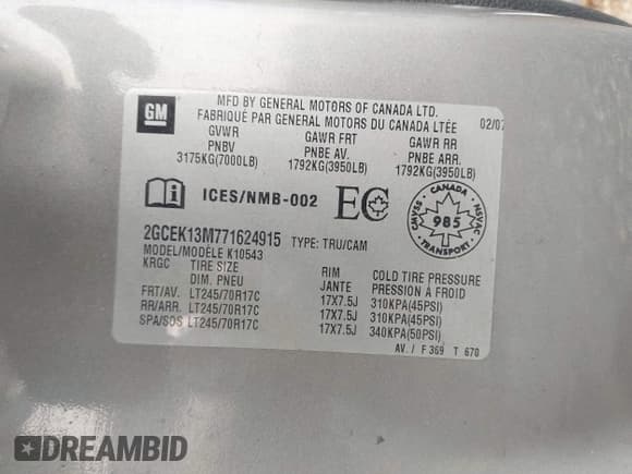 ✅ 2007 Chevrolet Silverado 1500 1LT • VIN: 2GCEK13M771624915 • Lot: 43140224. Listed on IAAI with 234,086 mi. Free auction sales archive from the USA and detailed vehicle history report at DreamBid. Image 9.