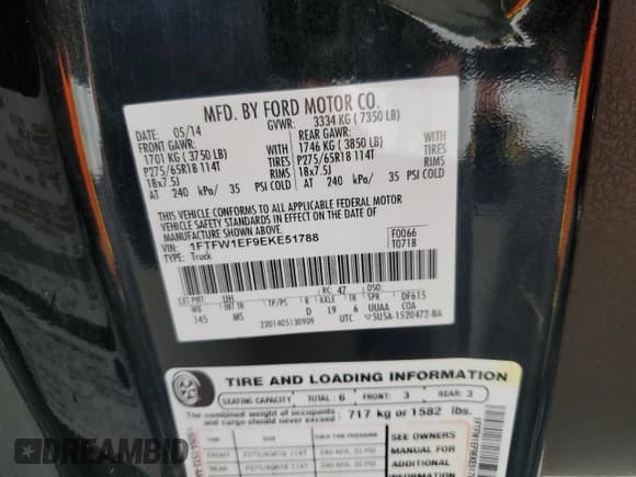 ✅ 2014 Ford F-150 XL • VIN: 1FTFW1EF9EKE51788 • Lot: 71972695. Wystawiony na Copart z przebiegiem 165 070 mil. Bezpłatny archiwum sprzedaży aukcyjnych z USA i szczegółowy raport historii pojazdu na DreamBid. Zdjęcie 12.