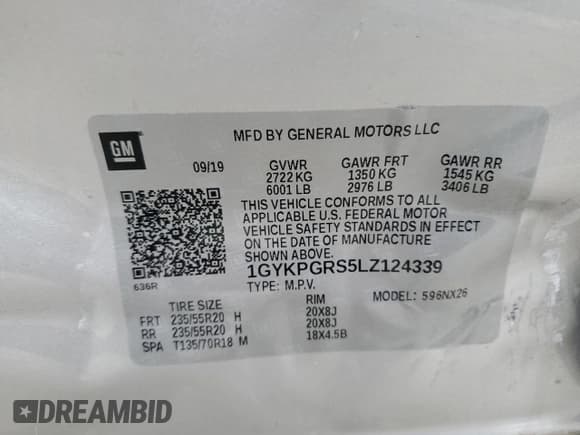 ✅ 2020 Cadillac XT6 AWD Sport • VIN: 1GYKPGRS5LZ124339 • Lot: 85752455. Listed on Copart with 89,999 mi. Free auction sales archive from the USA and detailed vehicle history report at DreamBid. Image 14.