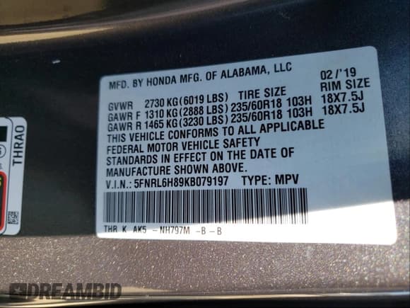 ✅ 2019 Honda Odyssey Touring • VIN: 5FNRL6H89KB079197 • Лот: 57996861. Опубликован ранее на Copart с пробегом Не указан. Бесплатный доступ к архиву аукционных продаж из США и подробный отчёт об истории автомобиля на DreamBid. Изображение 10.