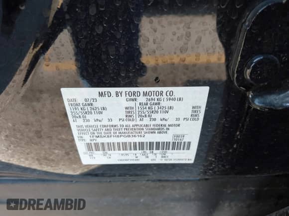 2023 Ford Explorer Limited z VIN 1FMSK8FH8PGB36162, wystawiony jako IAAI lot #42821868 z przebiegiem 16 820 mil mil oraz . Historia ofert i sprzedaży dostępna na DreamBid. Obrazek 9.