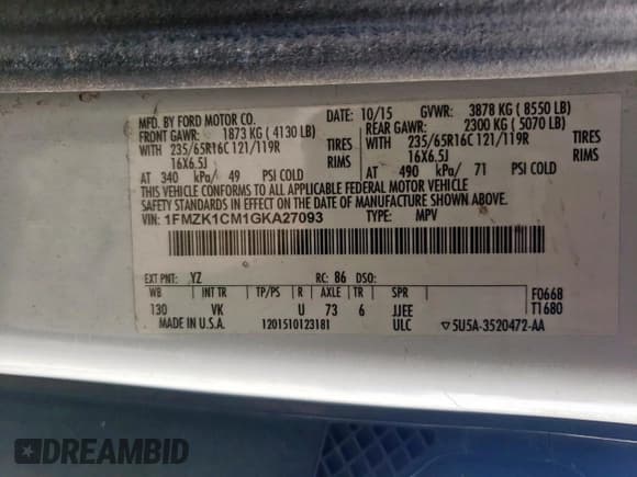 ✅ 2016 Ford Transit XL • VIN: 1FMZK1CM1GKA27093 • Lot: 55279205. Wystawiony na Copart z przebiegiem 114 758 mil. Bezpłatny archiwum sprzedaży aukcyjnych z USA i szczegółowy raport historii pojazdu na DreamBid. Zdjęcie 12.