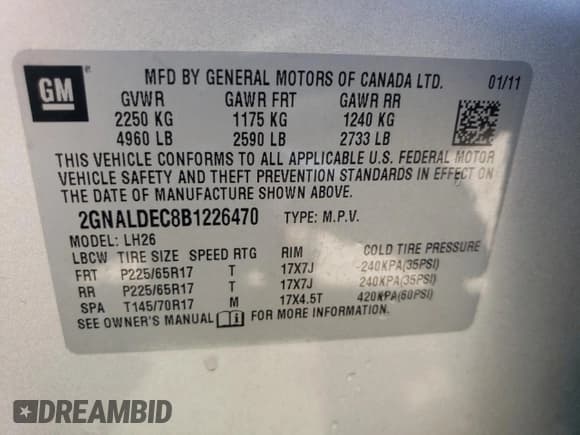 ✅ 2011 Chevrolet Equinox 1LT • VIN: 2GNALDEC8B1226470 • Лот: 72086924. Опубликован ранее на Copart с пробегом 208 315 миль. Бесплатный доступ к архиву аукционных продаж из США и подробный отчёт об истории автомобиля на DreamBid. Изображение 14.