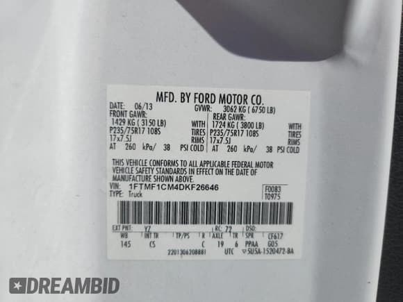 ✅ 2013 Ford F-150 XL • VIN: 1FTMF1CM4DKF26646 • Lot: 66309905. Wystawiony na Copart z przebiegiem 342 614 mil. Bezpłatny archiwum sprzedaży aukcyjnych z USA i szczegółowy raport historii pojazdu na DreamBid. Zdjęcie 12.