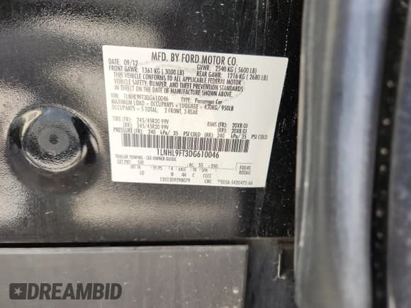 ✅ 2013 Lincoln MKS EcoBoost • VIN: 1LNHL9FT3DG610046 • Lot: 80141855. Listed on Copart with 95,678 mi. Free auction sales archive from the USA and detailed vehicle history report at DreamBid. Image 12.