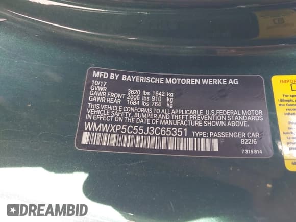 ✅ 2018 MINI Hardtop Cooper • VIN: WMWXP5C55J3C65351 • Lot: 41346510. Listed on IAAI with 61,964 mi. Free auction sales archive from the USA and detailed vehicle history report at DreamBid. Image 9.