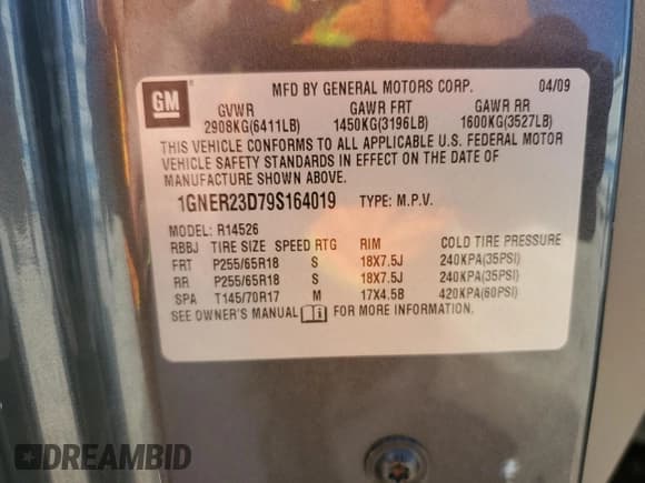 ✅ 2009 Chevrolet Traverse 1LT • VIN: 1GNER23D79S164019 • Lot: 72248084. Wystawiony na Copart z przebiegiem 139 161 mil. Bezpłatny archiwum sprzedaży aukcyjnych z USA i szczegółowy raport historii pojazdu na DreamBid. Zdjęcie 16.
