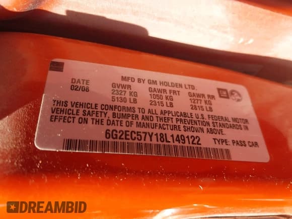 ✅ 2008 Pontiac G8 GT • VIN: 6G2EC57Y18L149122 • Lot: 42493743. Listed on IAAI with 208,593 mi. Free auction sales archive from the USA and detailed vehicle history report at DreamBid. Image 9.
