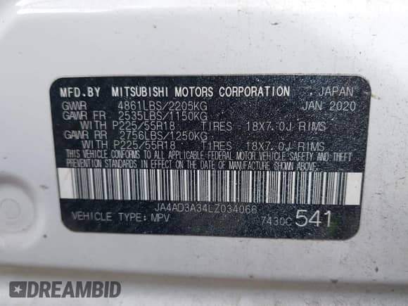 2020 Mitsubishi Outlander SE с VIN JA4AD3A34LZ034066, выставлен на аукционе IAAI как лот 43452420 с пробегом 104 533 миль миль и . История ставок и продаж доступна на DreamBid. Изображение 9.