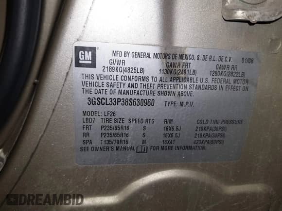 2008 Saturn VUE XE z VIN 3GSCL33P38S630960, wystawiony jako IAAI lot #41372207 z przebiegiem 141 133 mil mil oraz . Historia ofert i sprzedaży dostępna na DreamBid. Obrazek 9.