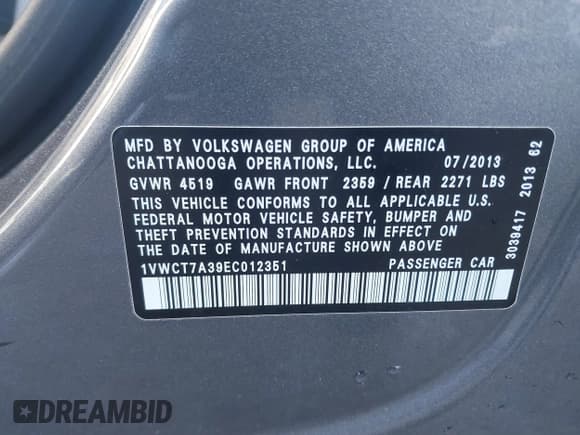 ✅ 2014 Volkswagen Passat SEL Premium • VIN: 1VWCT7A39EC012351 • Лот: 41690899. Опубликован ранее на IAAI с пробегом 116 632 миль. Бесплатный доступ к архиву аукционных продаж из США и подробный отчёт об истории автомобиля на DreamBid. Изображение 9.