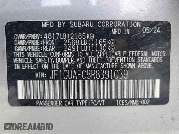 ✅ 2024 Subaru Impreza Special Sports • VIN: JF1GUAFC8R8391039 • Lot: 86127675. Listed on Copart with 19,930 mi. Free auction sales archive from the USA and detailed vehicle history report at DreamBid. Image 13.