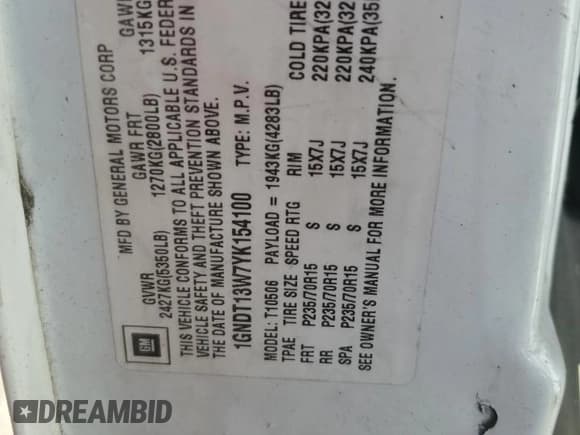 ✅ 2000 Chevrolet Blazer LS • VIN: 1GNDT13W7YK154100 • Lot: 86361034. Wystawiony na Copart z przebiegiem Nie podano. Bezpłatny archiwum sprzedaży aukcyjnych z USA i szczegółowy raport historii pojazdu na DreamBid. Zdjęcie 13.