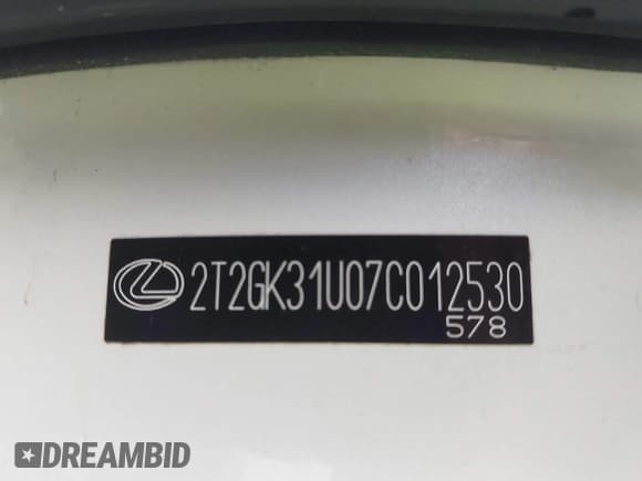 ✅ 2007 Lexus RX 350 • VIN: 2T2GK31U07C012530 • Lot: 43638597. Listed on IAAI with 424,853 mi. Free auction sales archive from the USA and detailed vehicle history report at DreamBid. Image 9.