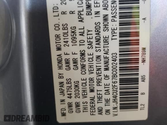 ✅ 2011 Acura TSX • VIN: JH4CU2F67BC002403 • Lot: 59795455. Listed on Copart with 254,256 mi. Free auction sales archive from the USA and detailed vehicle history report at DreamBid. Image 12.