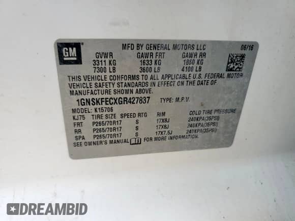 2016 Chevrolet Tahoe Commercial с VIN 1GNSKFECXGR427837, выставлен на аукционе Copart как лот 60454265 с пробегом 154 305 миль миль и Чистый • Clean title. История ставок и продаж доступна на DreamBid. Изображение 13.