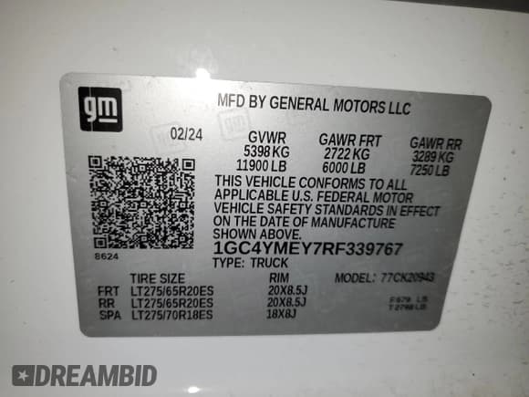 ✅ 2024 Chevrolet Silverado 2500HD Custom • VIN: 1GC4YMEY7RF339767 • Лот: 86701595. Опубликован ранее на Copart с пробегом 9 840 миль. Бесплатный доступ к архиву аукционных продаж из США и подробный отчёт об истории автомобиля на DreamBid. Изображение 12.